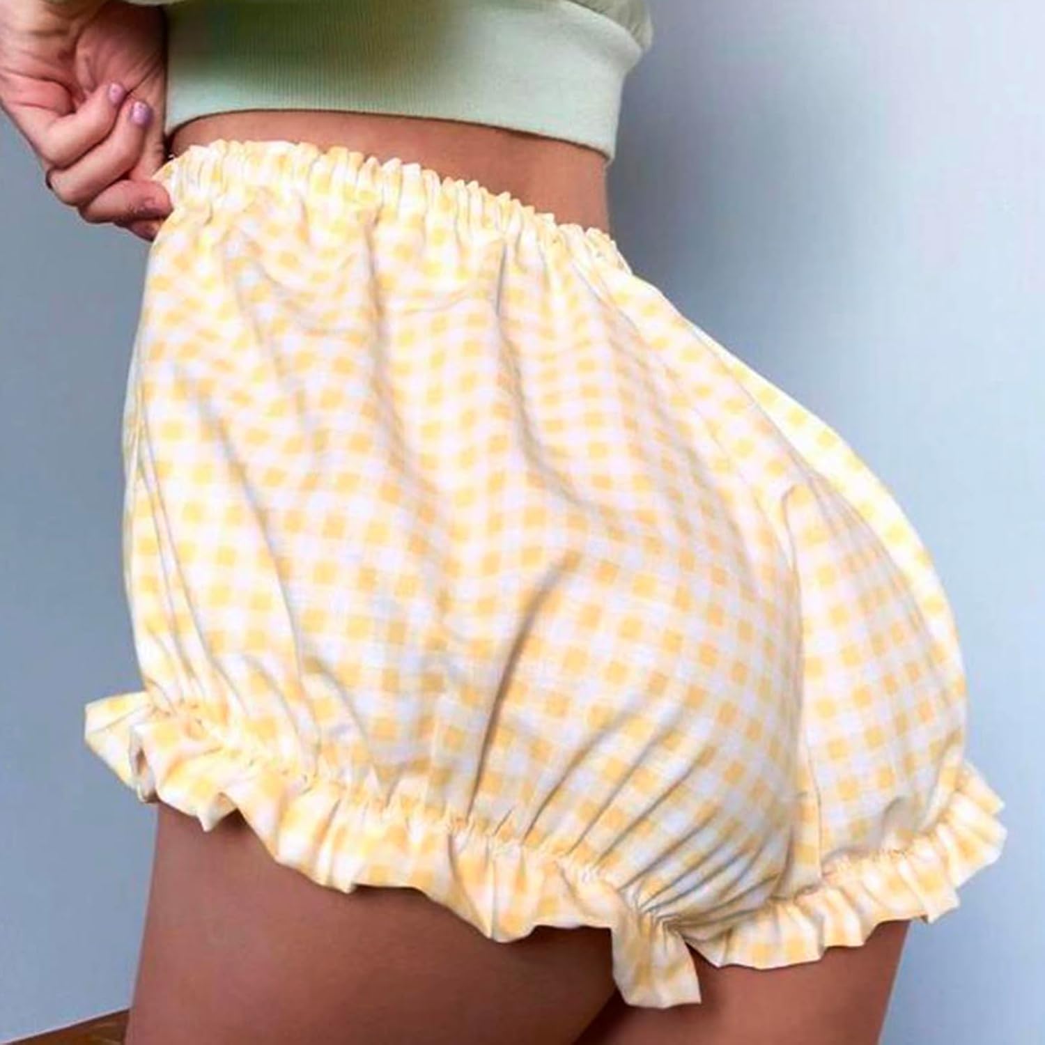 NUFIWI Womens Cute Frill Ruffle Gingham Boy Shorts Y2k Smocked Bloomers