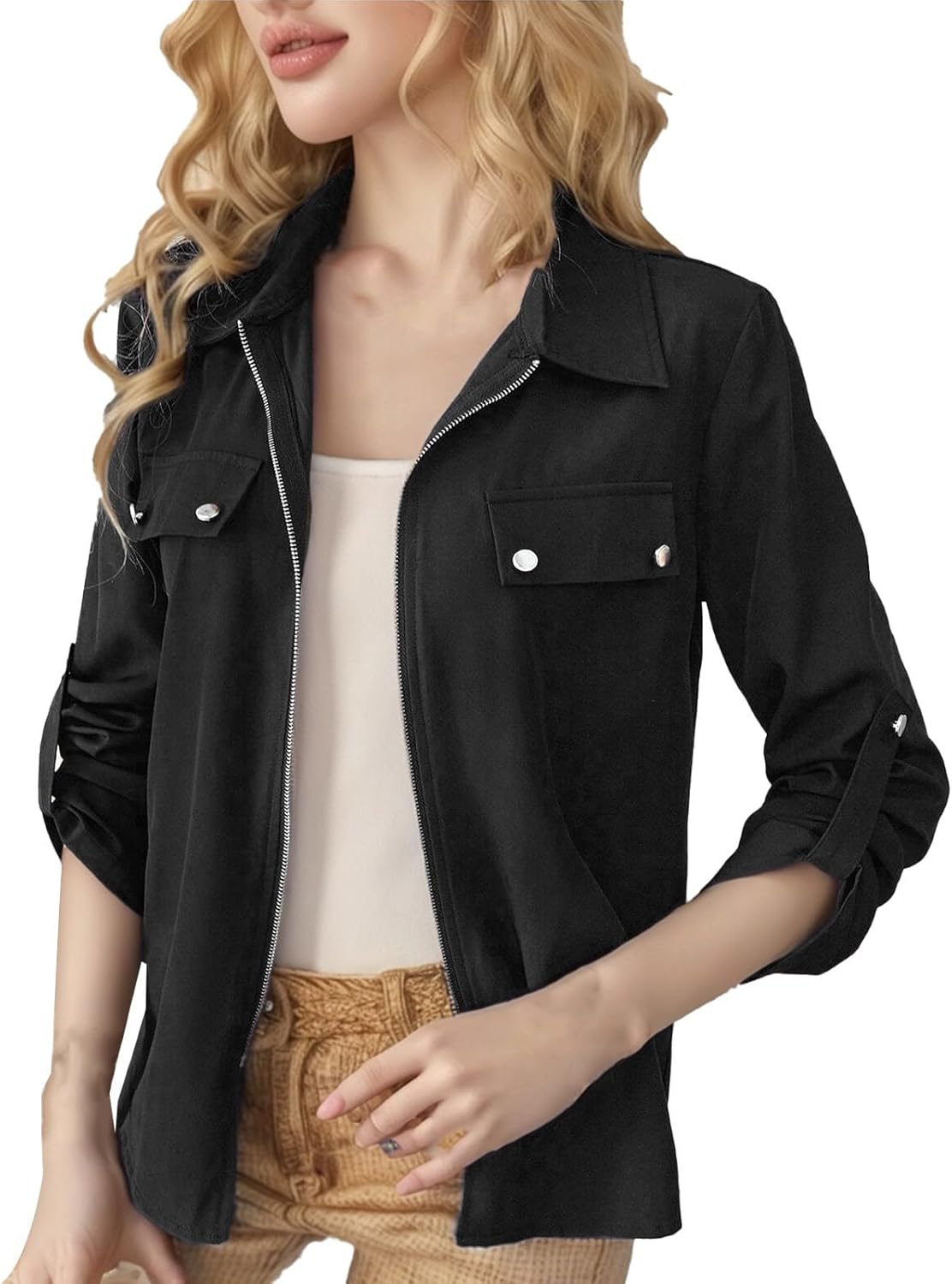 FALL OUTDOORSY jacket LN686 mod hem high neck casual jacket