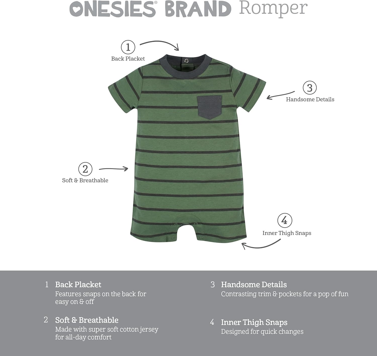 Onesies Brand Baby Boys 3-Pack Romper