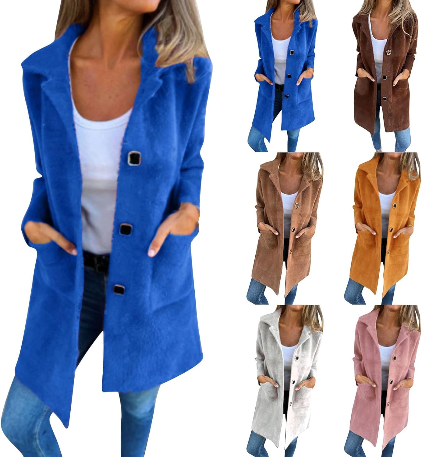 Versatile Womens Long Blazer Pocket HDC - 2024 Fall Outerwear with Lapel and Pockets
