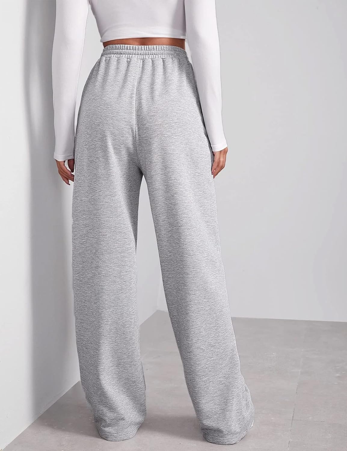 Wide Leg sweatpants for women Elastic High Waist Slimming Fit Pocket Design