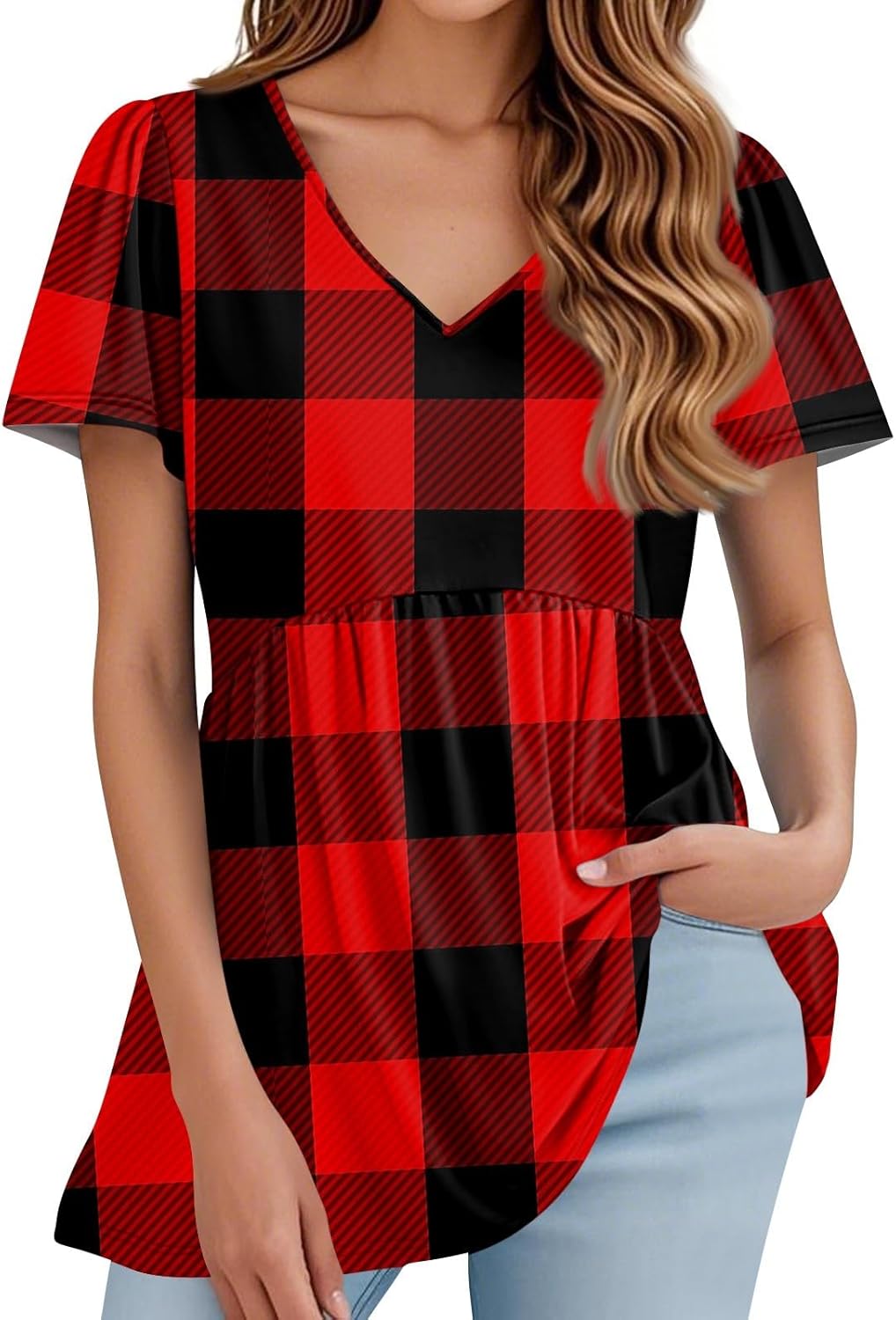 Dressy V-Neck Pleated Tunic