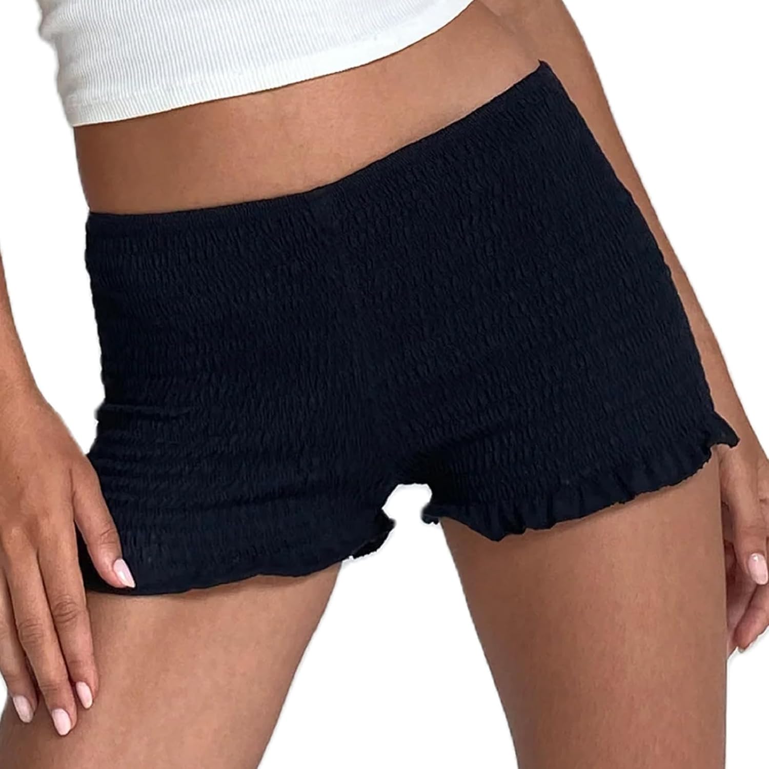 NUFIWI Women Gingham Boy Shorts Smocked Plaid Bloomers - Frilly Sexy Denim Den