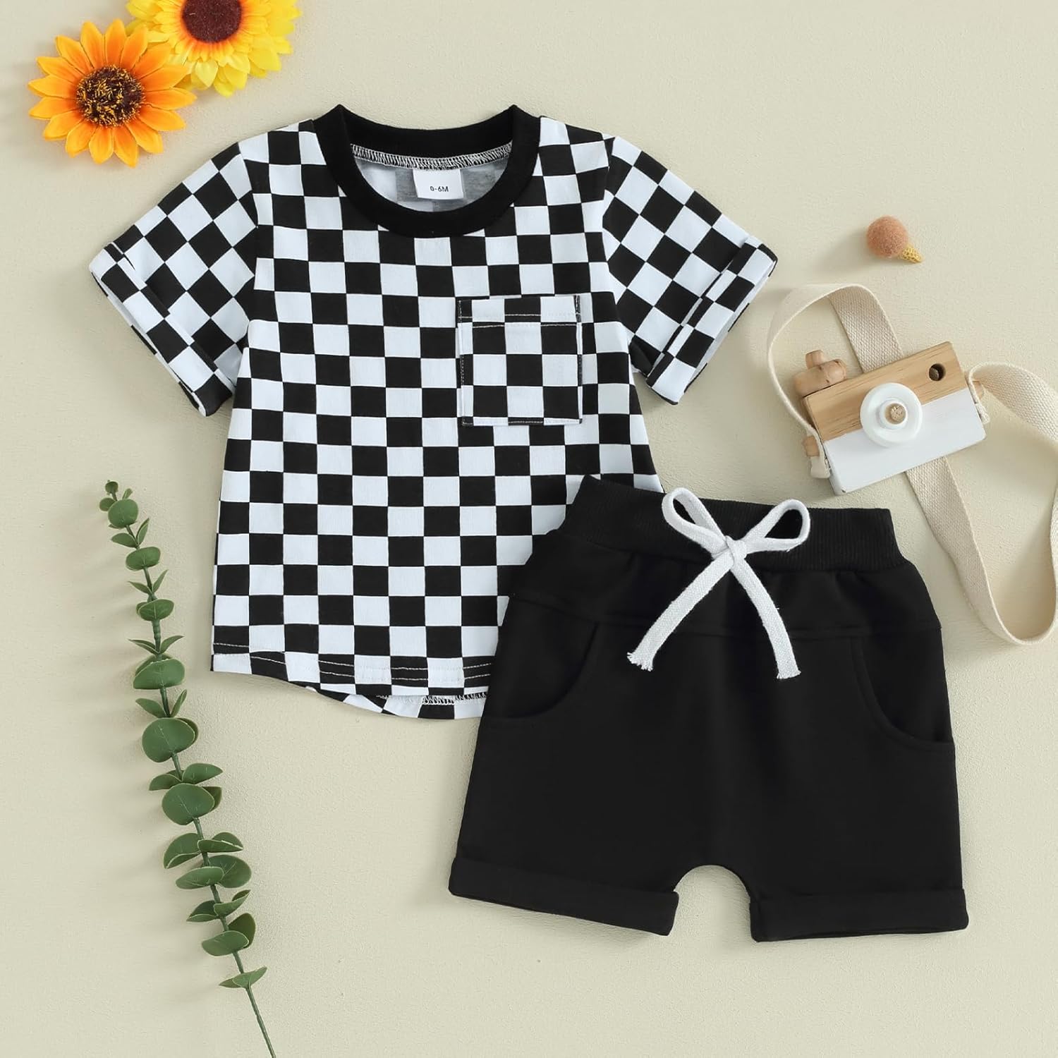 MABABY Toddler Baby Boy Summer Check Em Out T-Shirt Set