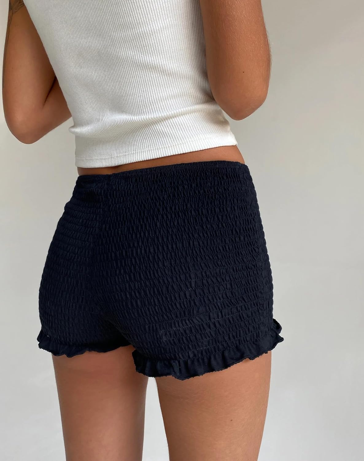 NUFIWI Women Gingham Boy Shorts Smocked Plaid Bloomers - Frilly Sexy Denim Den