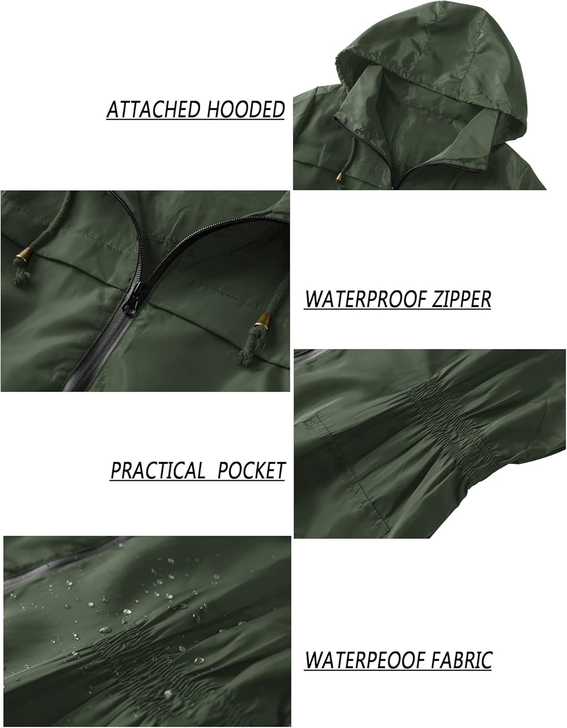 Quick-Dry Waterproof Breathable Womens Rain Jacket with Elastic Waist and_drawstring