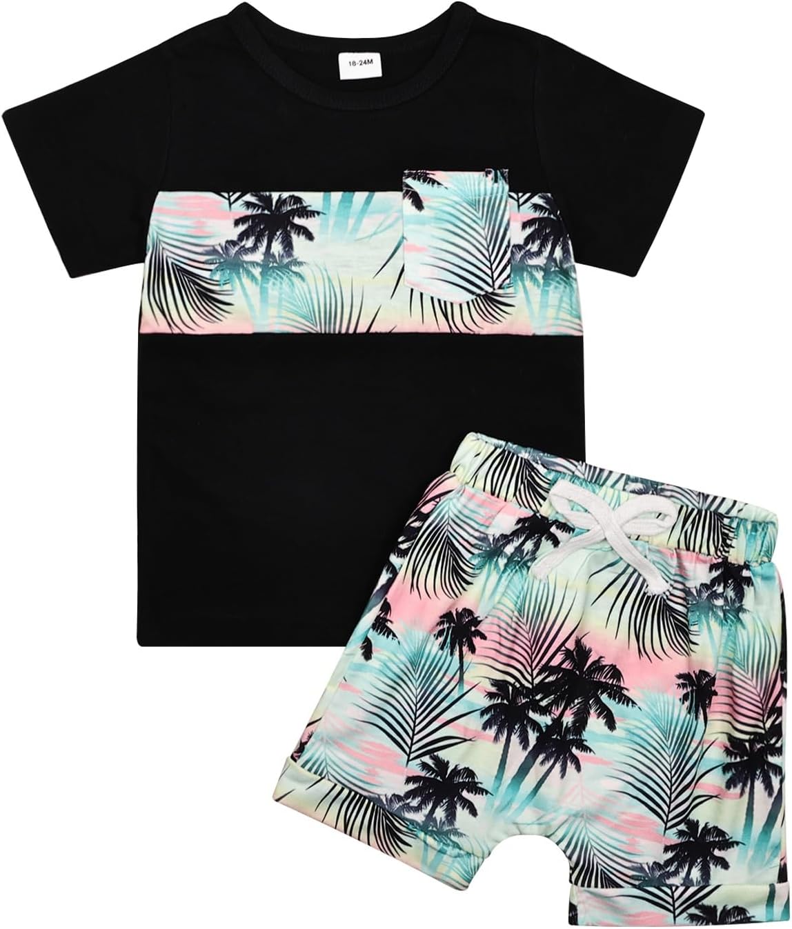 CETEPY Toddler boys crossover t-shirt pocket pant set beach vibe summer style