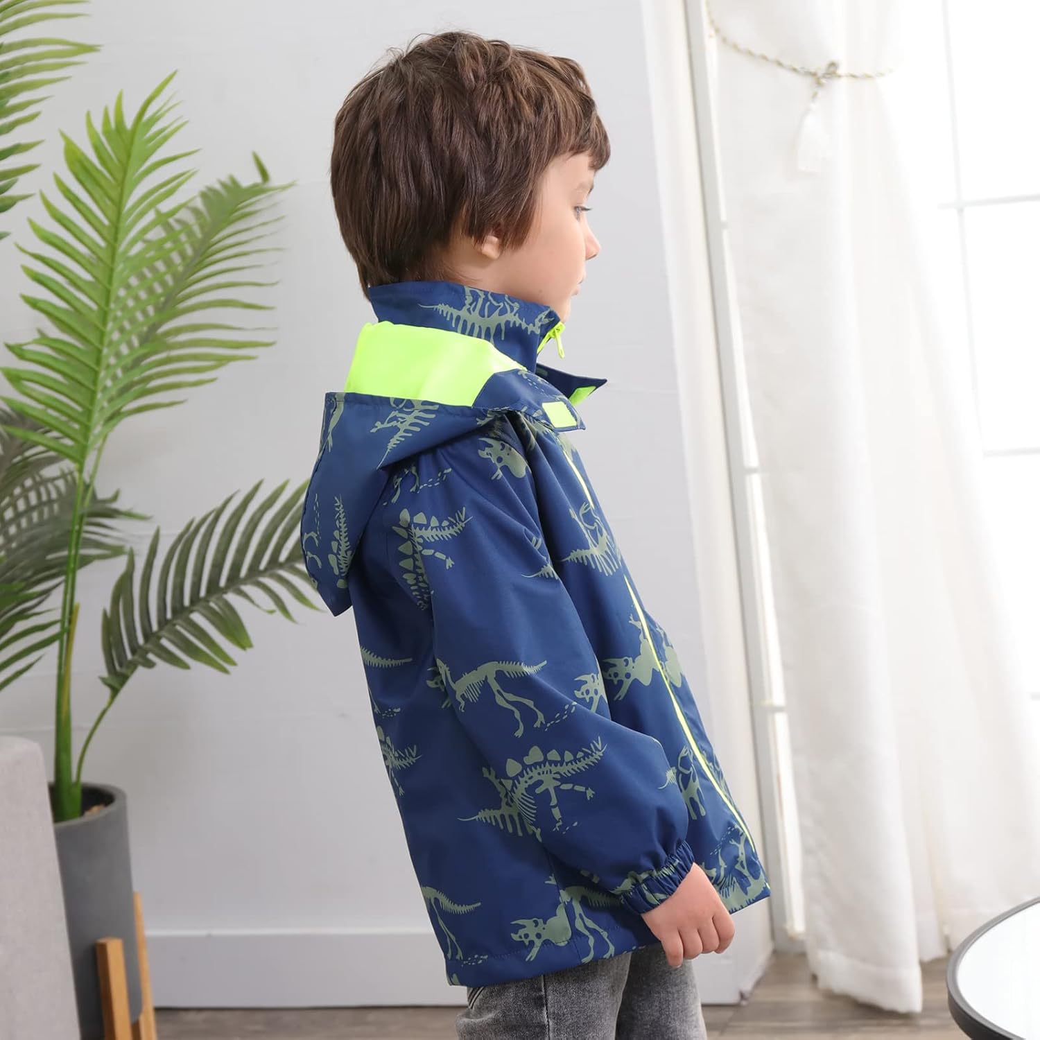 Dinosaur-RVerification Water-Proof Hooded Jacket for Boys wiping Rain in style