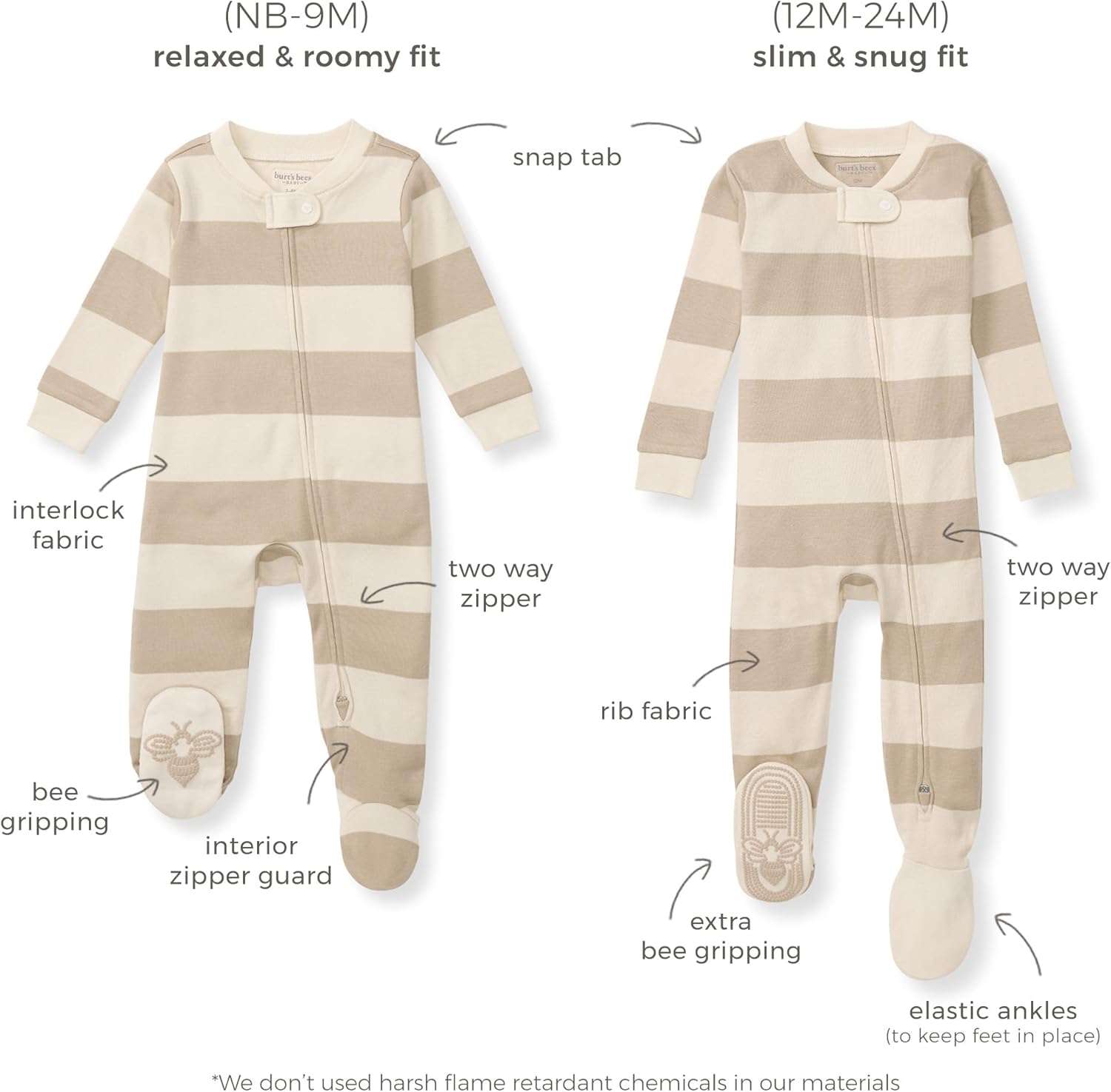 Burts Bees Baby Boys Pajamas Non-Slip Sleepers with Bee Grip