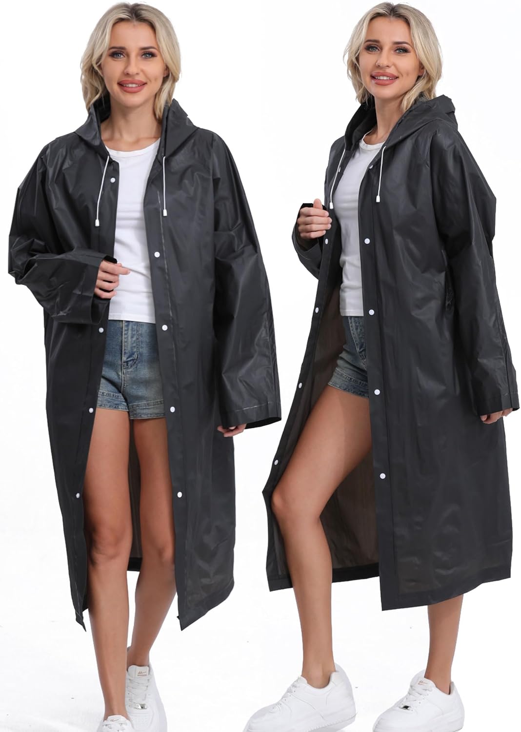 HOOMBOOM 2-Pack Reusable Rain Ponchos for Adults - Emergency
