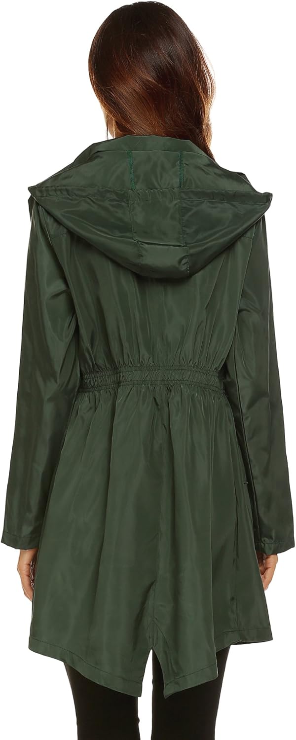 Quick-Dry Waterproof Breathable Womens Rain Jacket with Elastic Waist and_drawstring