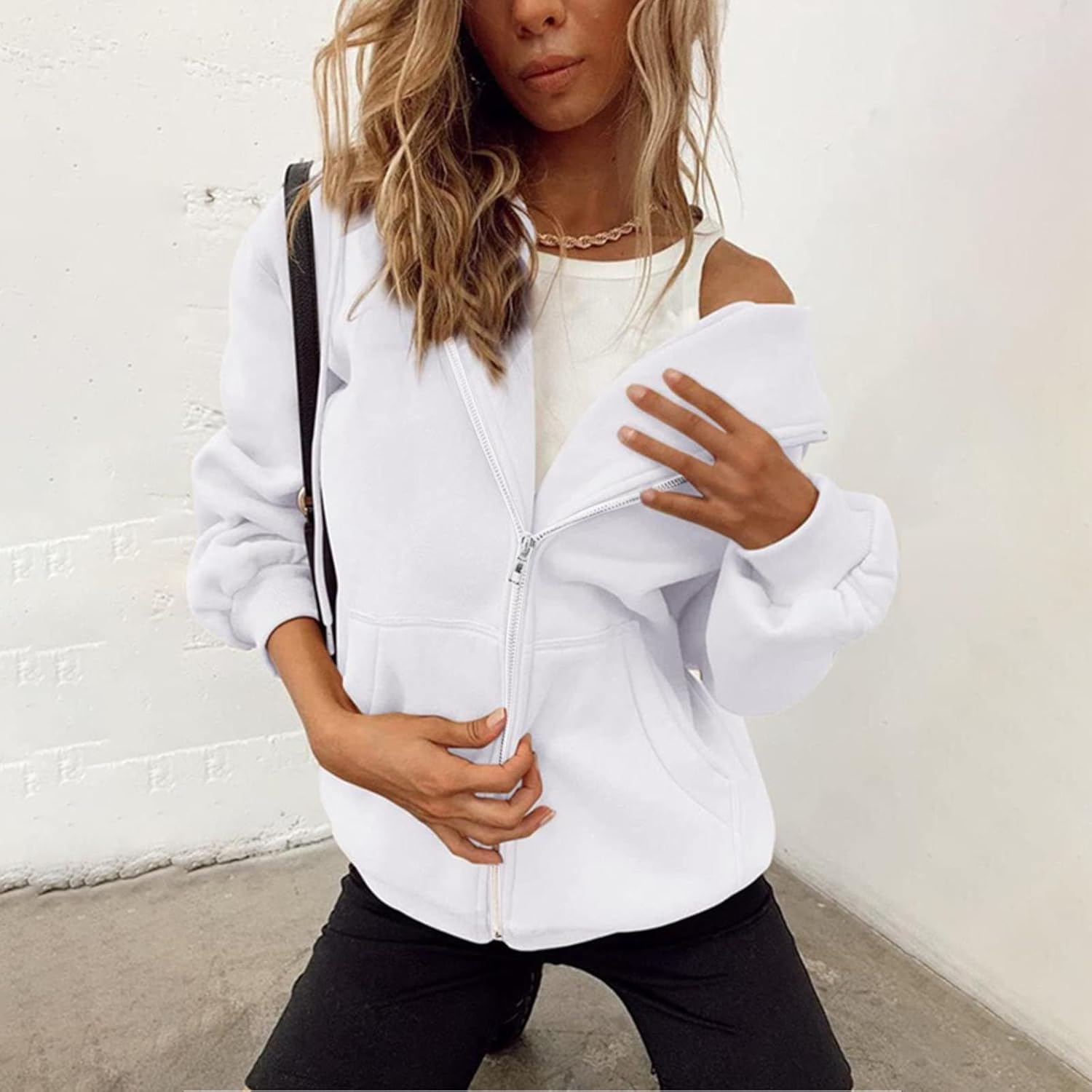 Womens Oversized Full Zip Y2K Hoodie - Loose Fit