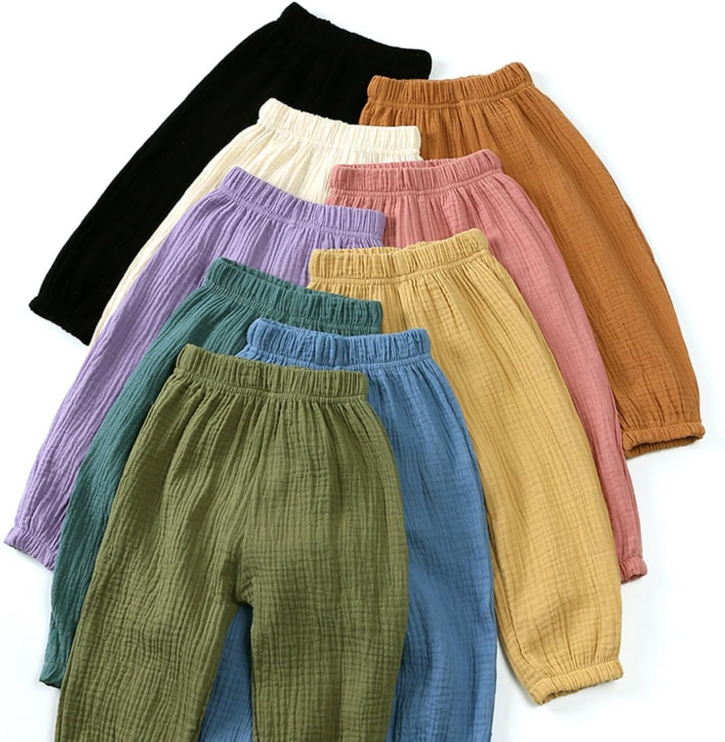 Heamoe Baby Girls Cotton Linen Pants Toddler Casual Elastic Waist Trousers
