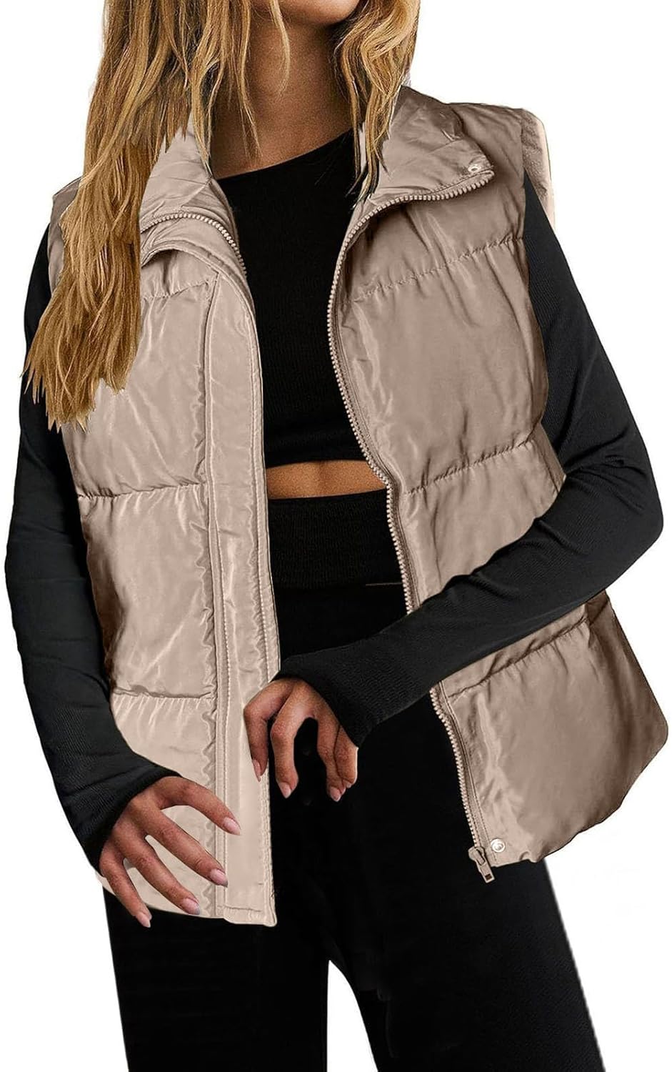 Womens Oversized Quilted Puffer Vest Winter Warm Outerwear