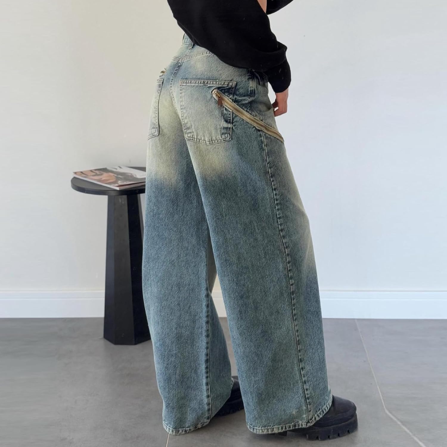 FZVYD Stylish High-Rise Wide-Legwide-Wide-Wide Jean for Women