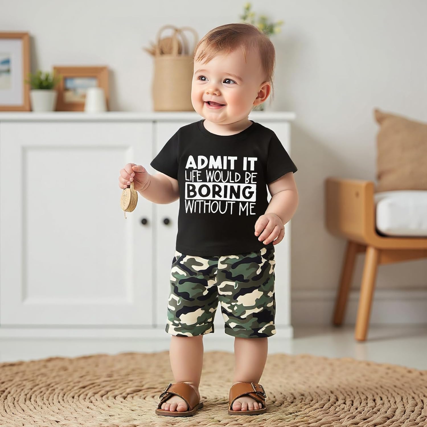 Camouflage Letter Print Toddler Boys Sets