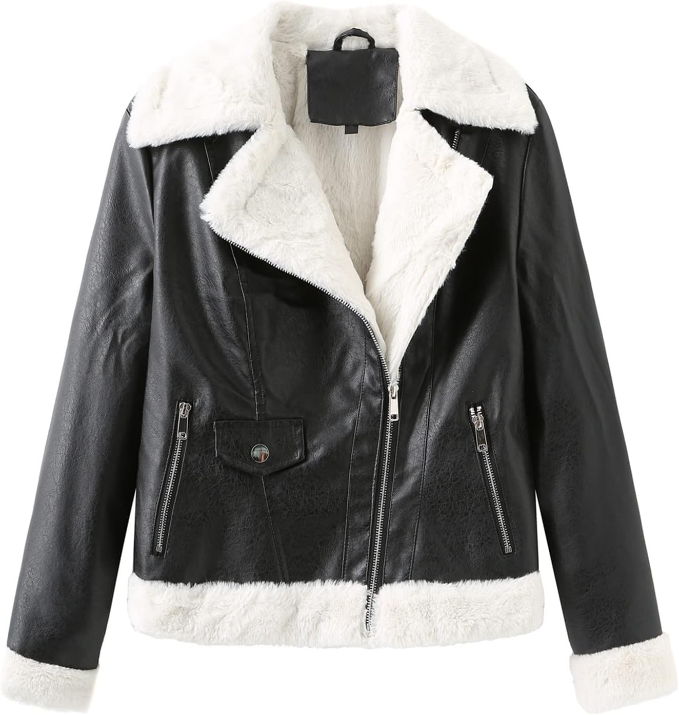 Trendy Faux Leather Jacket - Motor Coats for Women