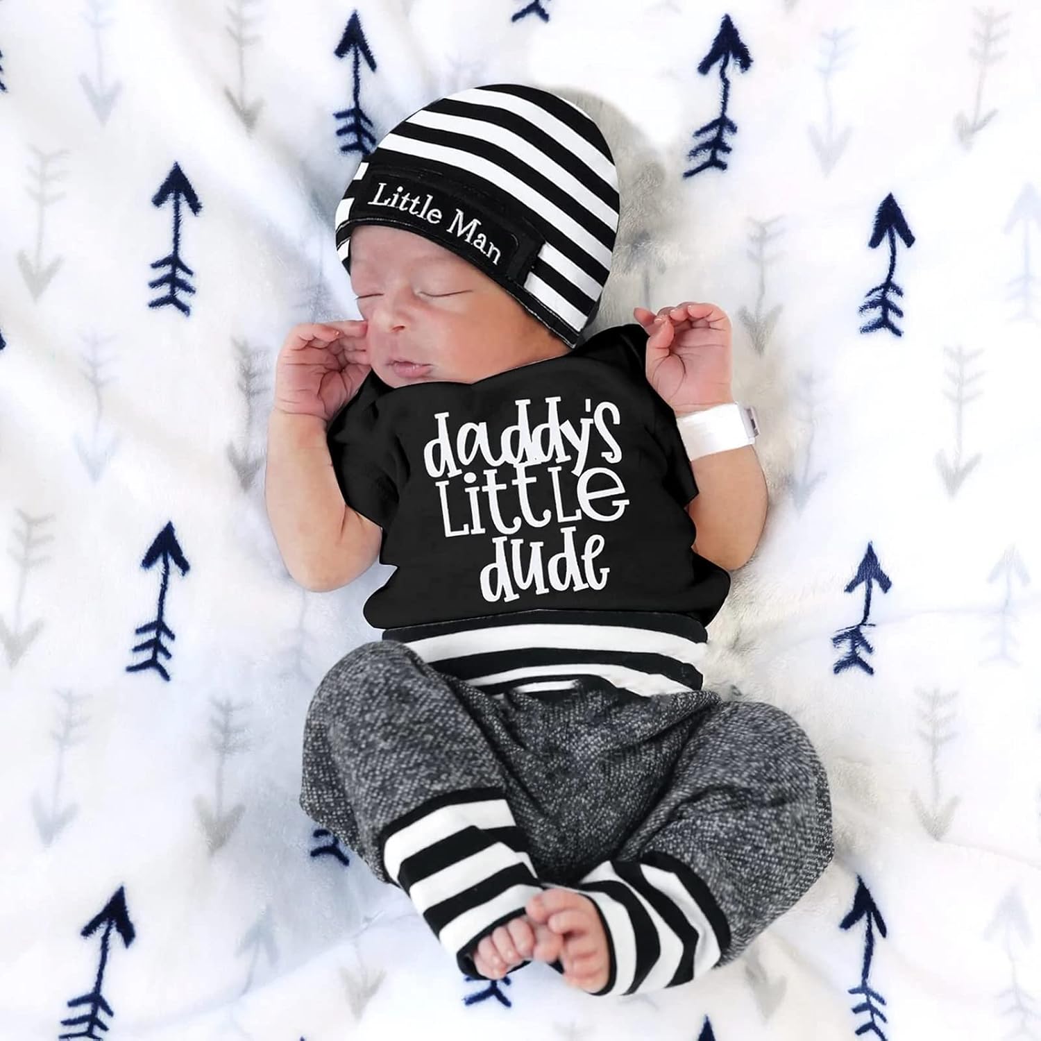 Newborn Boys Romper Pants Hat Set