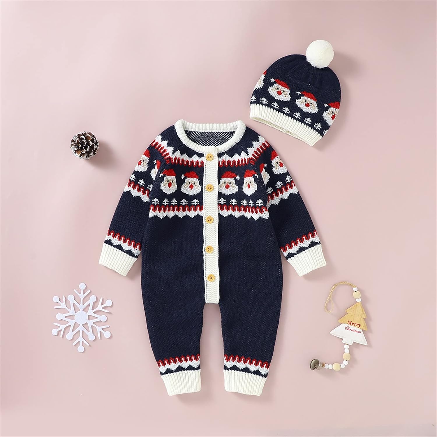 Perfect Christmas Gift Coziest Baby Sweater Santa Knit Romper Set