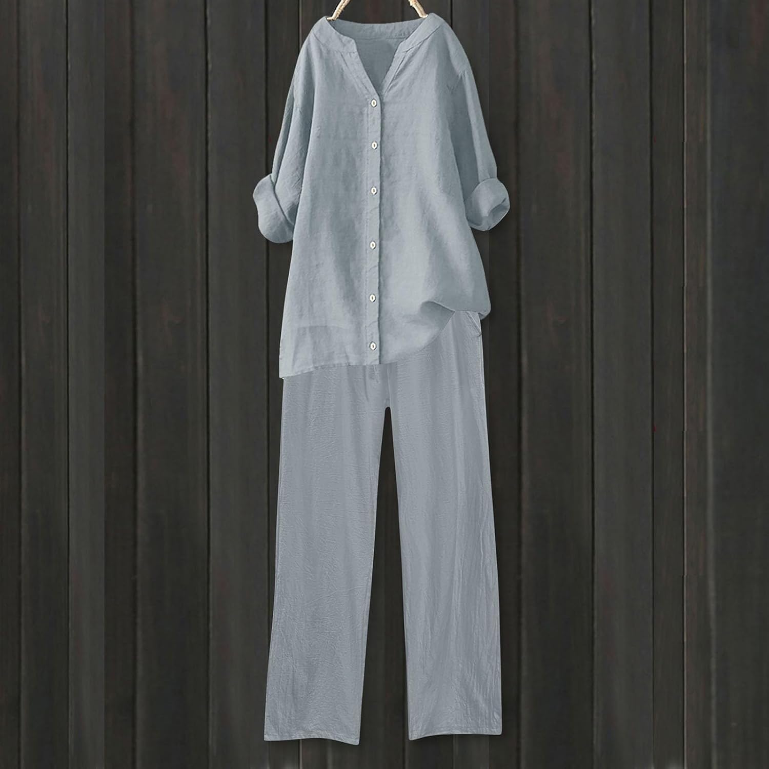 34 Sleeve Linen Romper Set for Women