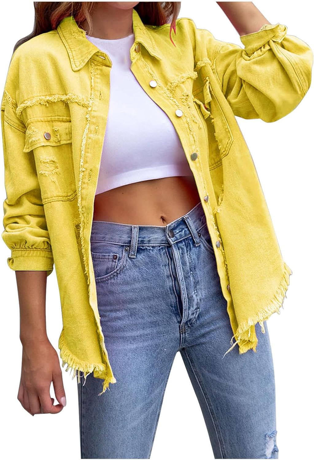 JOAU Womens Winter Ripped Denim Jacket