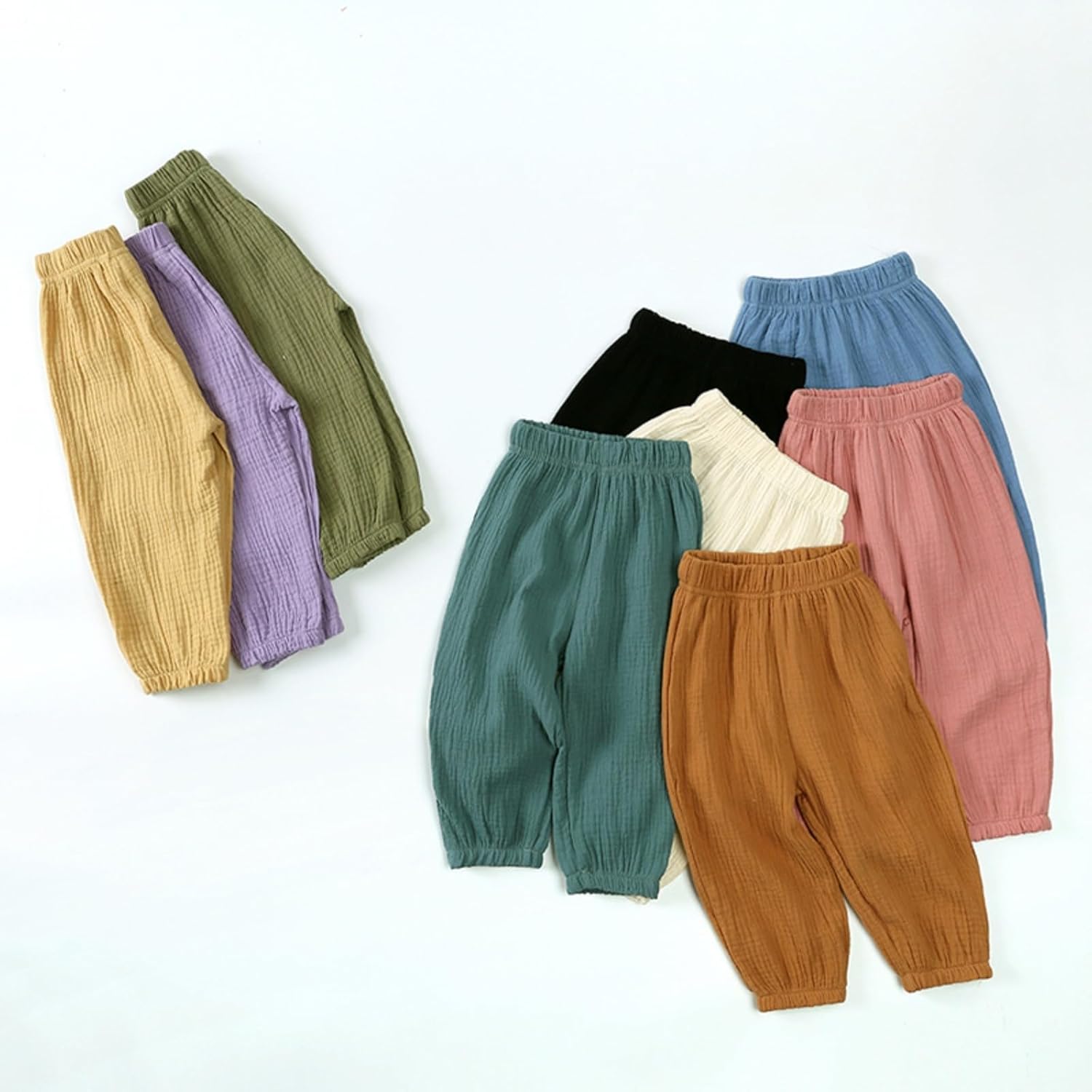 Heamoe Baby Girls Cotton Linen Pants Toddler Casual Elastic Waist Trousers