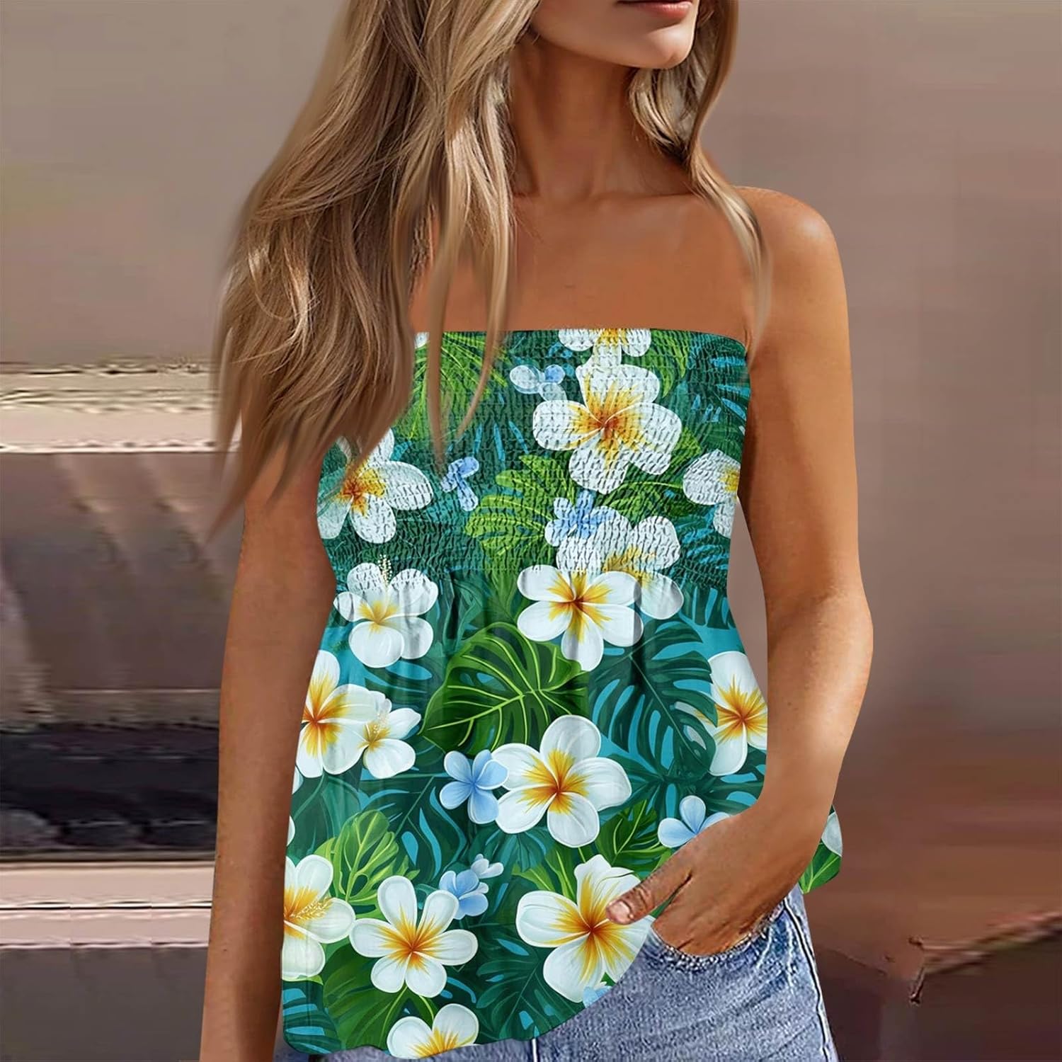 Off Shoulder Flowy Tube Top for Women Casual Beach Tube Tops