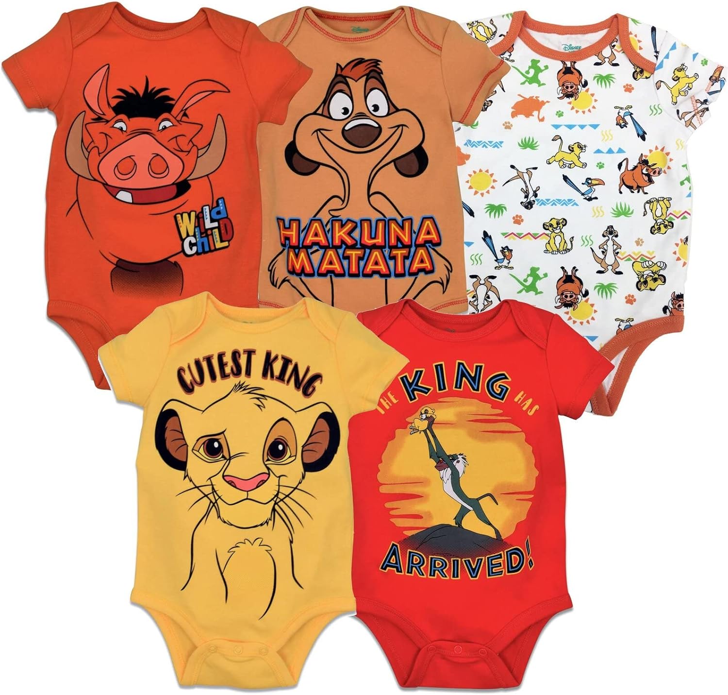 Disney Character Bodysuits 5-Pack for Infants 0-24 Months