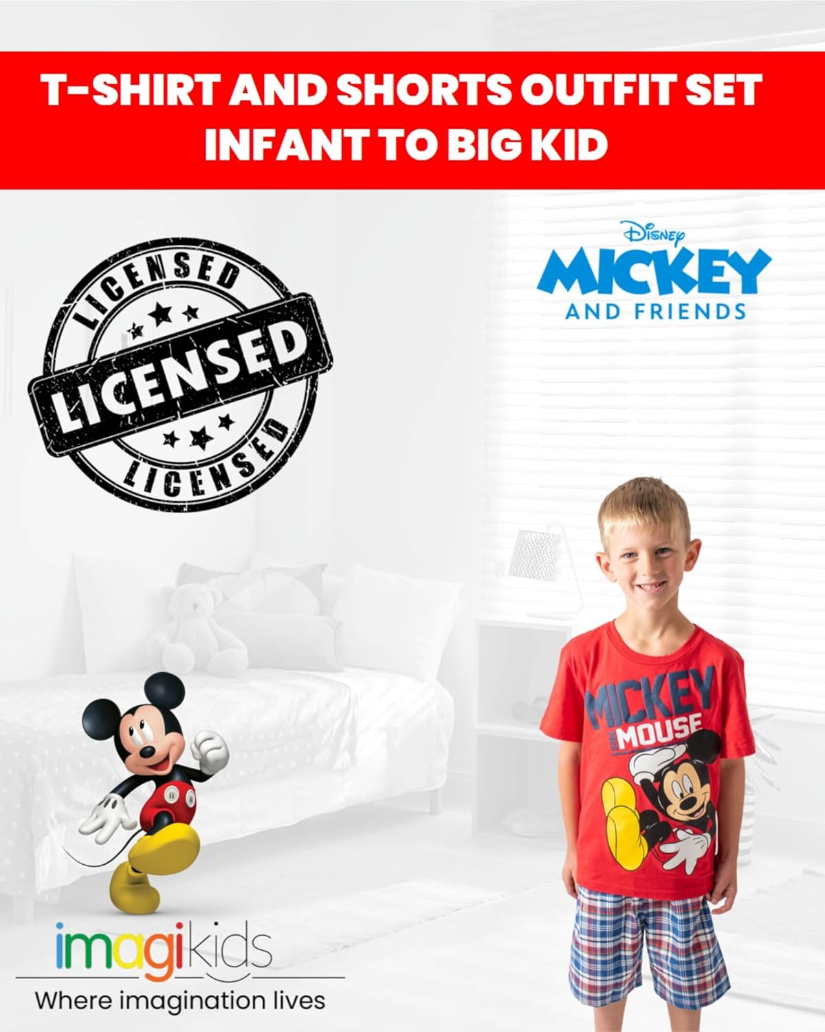 Disney Mickey Mouse T-Shirt Shorts Outfit Set for Growing Kids
