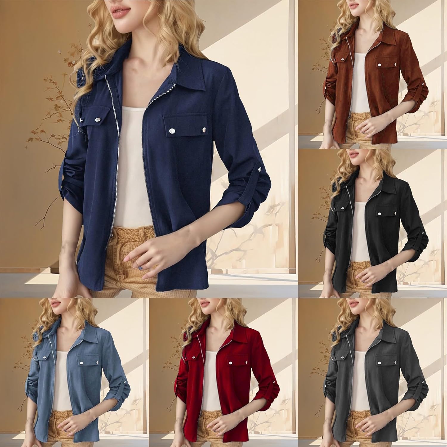 FALL OUTDOORSY jacket LN686 mod hem high neck casual jacket