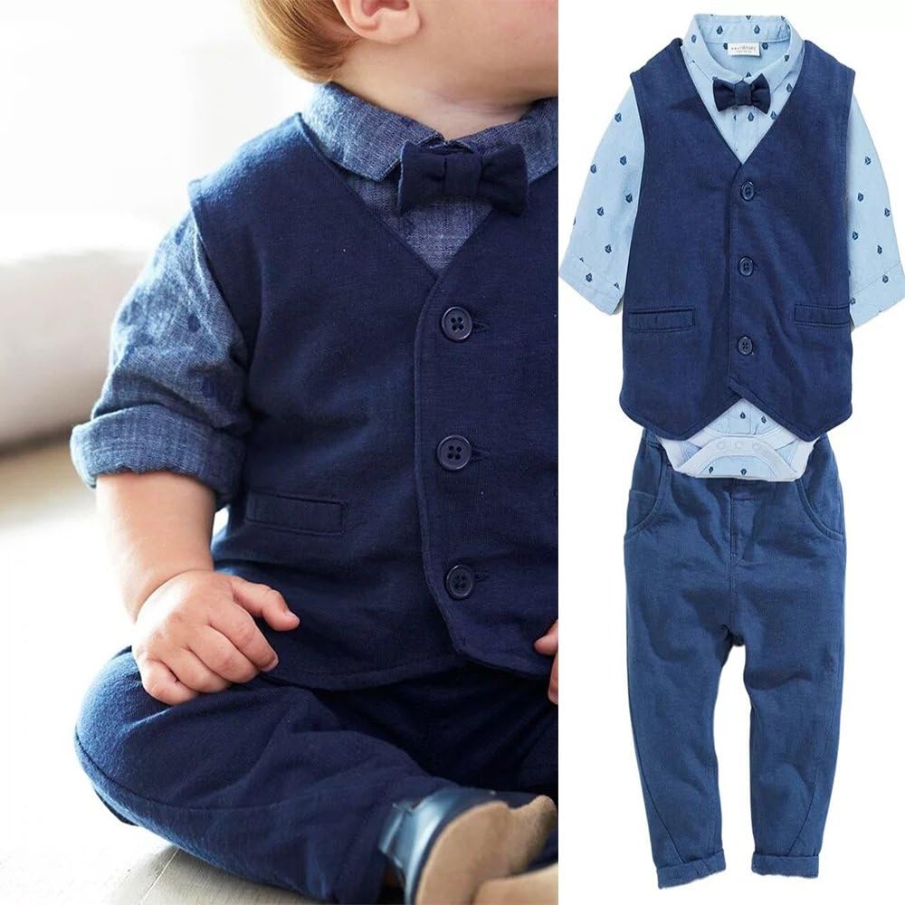 Kimocat Baby Boys Gentleman Bowtie Blue Suits Set