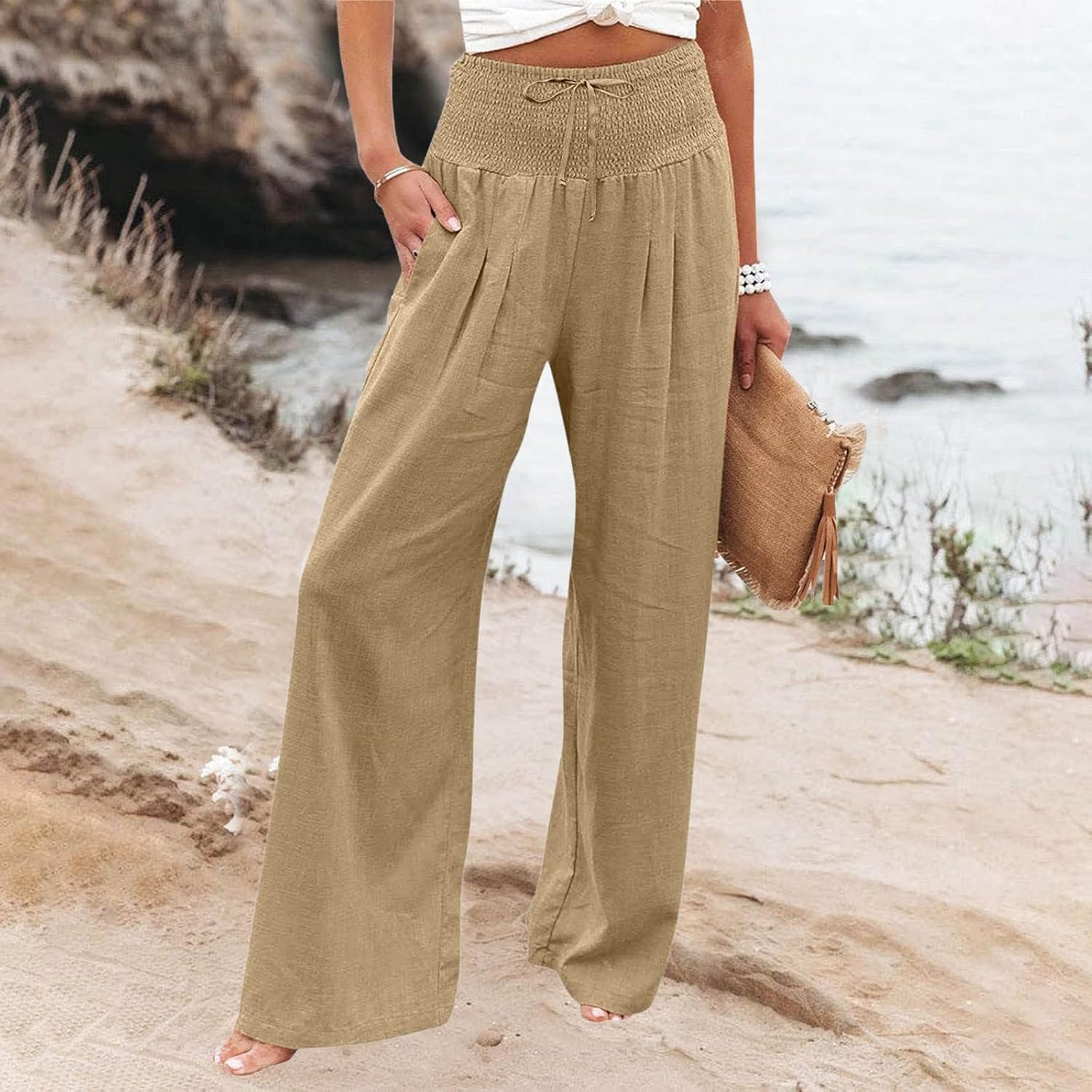 High Waist Linen High-Packet Pants