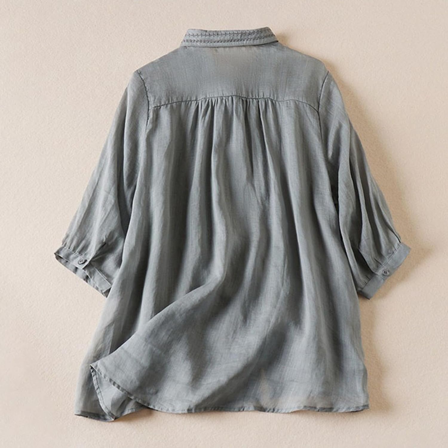 Womens Cotton Short Sleeve Linen Shirt - Casual Fit
