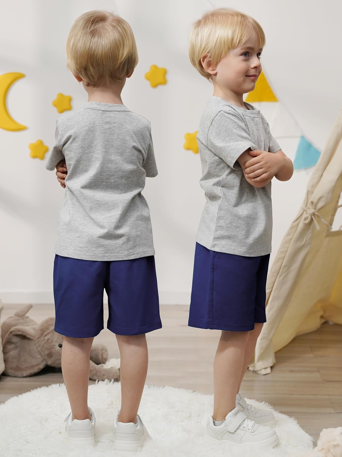 Resinta 4-Pak Toddler Boys Cotton Shorts Summer Essentials Elastic Waist Drawstring