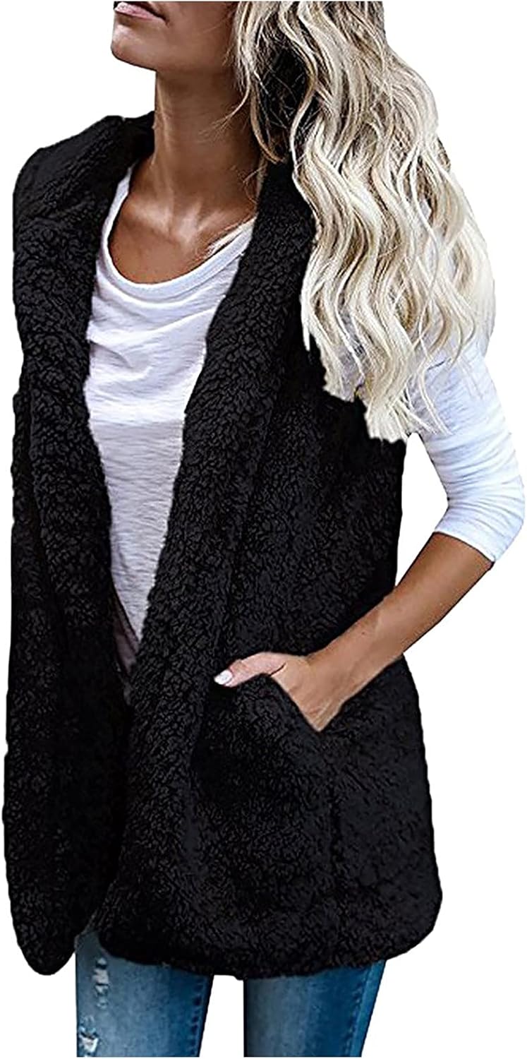 2023 Womens Sherpa Jacket Vest Casual Lapel Fleece Fuzzy Coat Sleveless Outwear