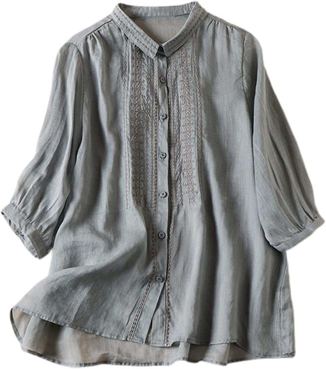 Womens Cotton Short Sleeve Linen Shirt - Casual Fit