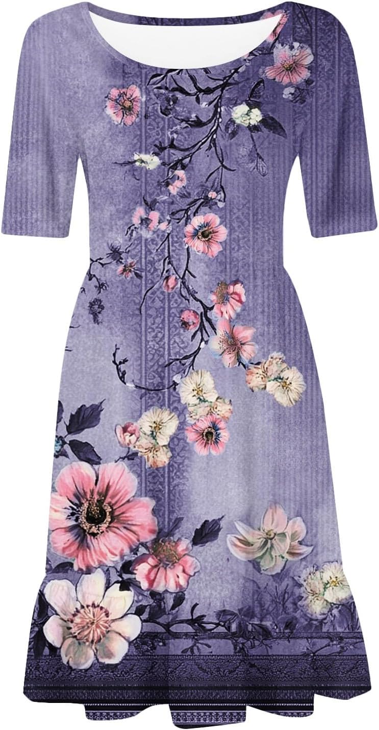 Floral Printed Short Sleeve Casual Dress