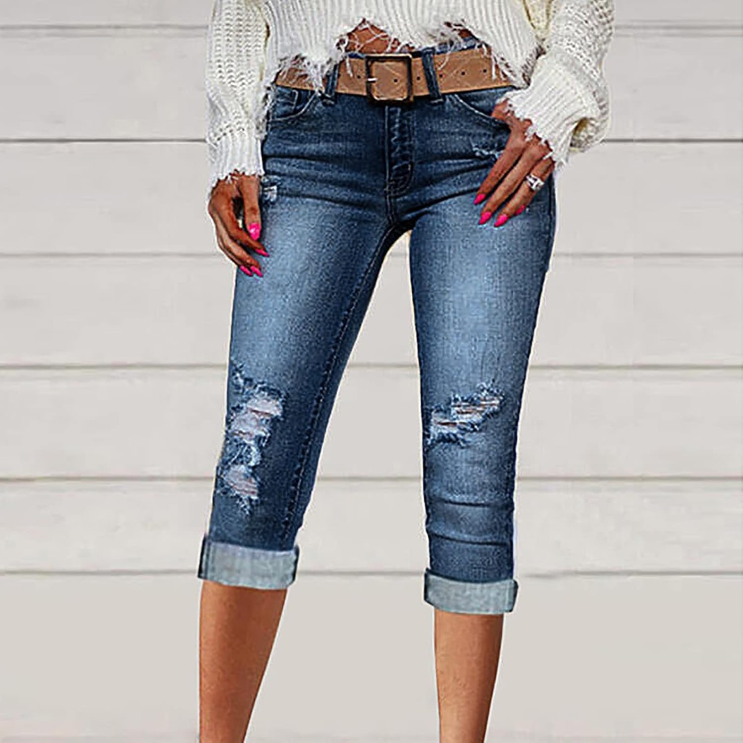 City Chic Crop Skinny Jeans for Women Raw Hem Ripped Distressed Denim
