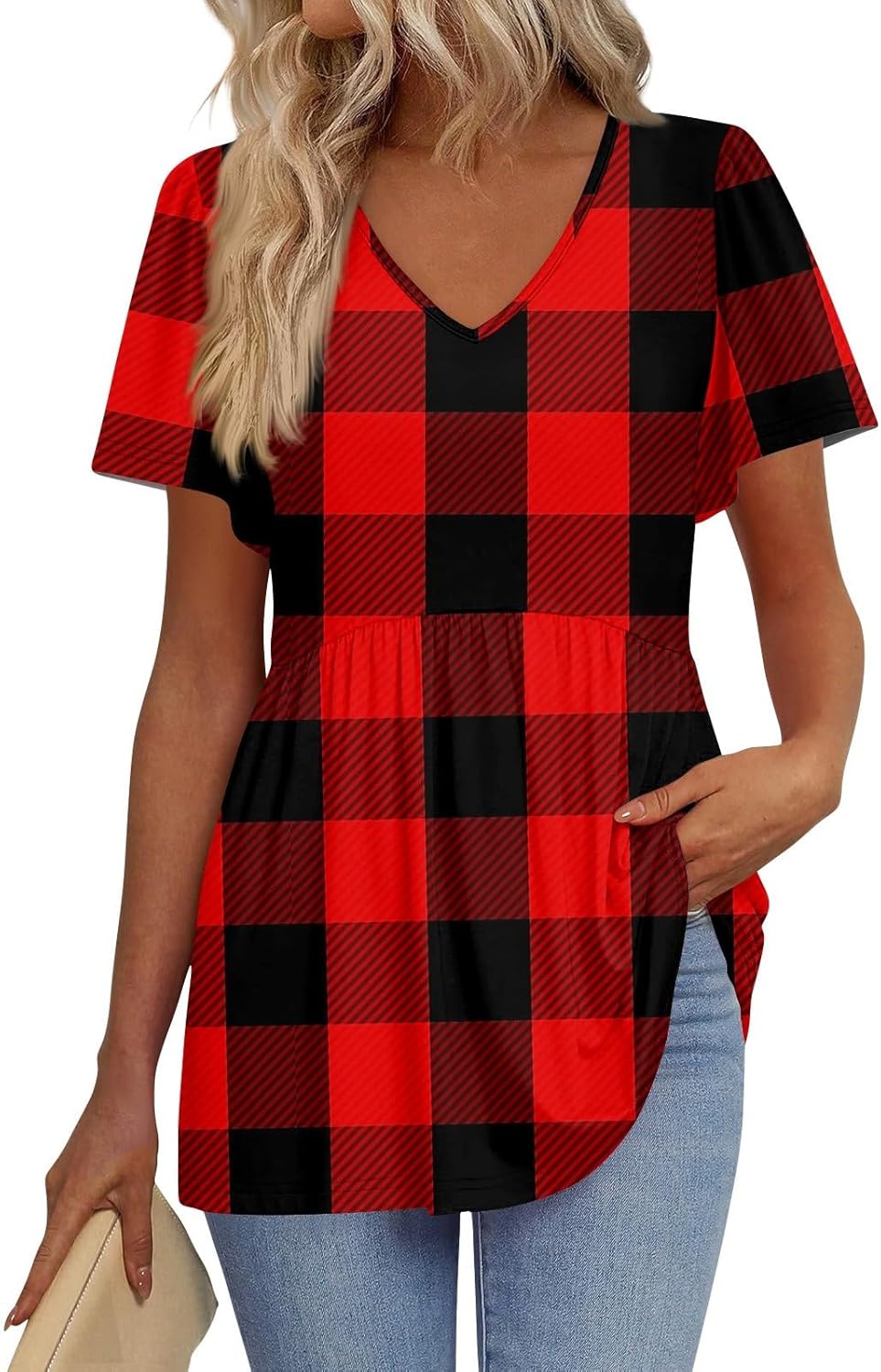 Dressy V-Neck Pleated Tunic