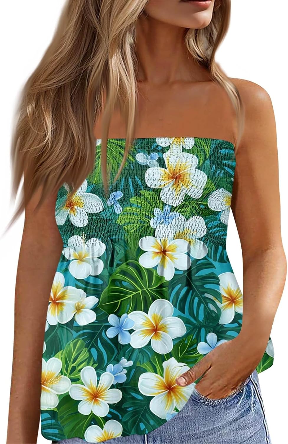 Off Shoulder Flowy Tube Top for Women Casual Beach Tube Tops