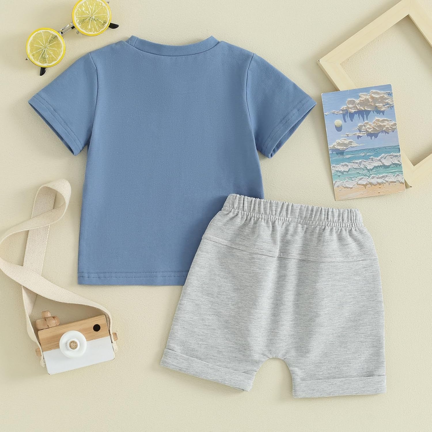 Cute toddler boys summer outfit set with short sleeves and casual pants