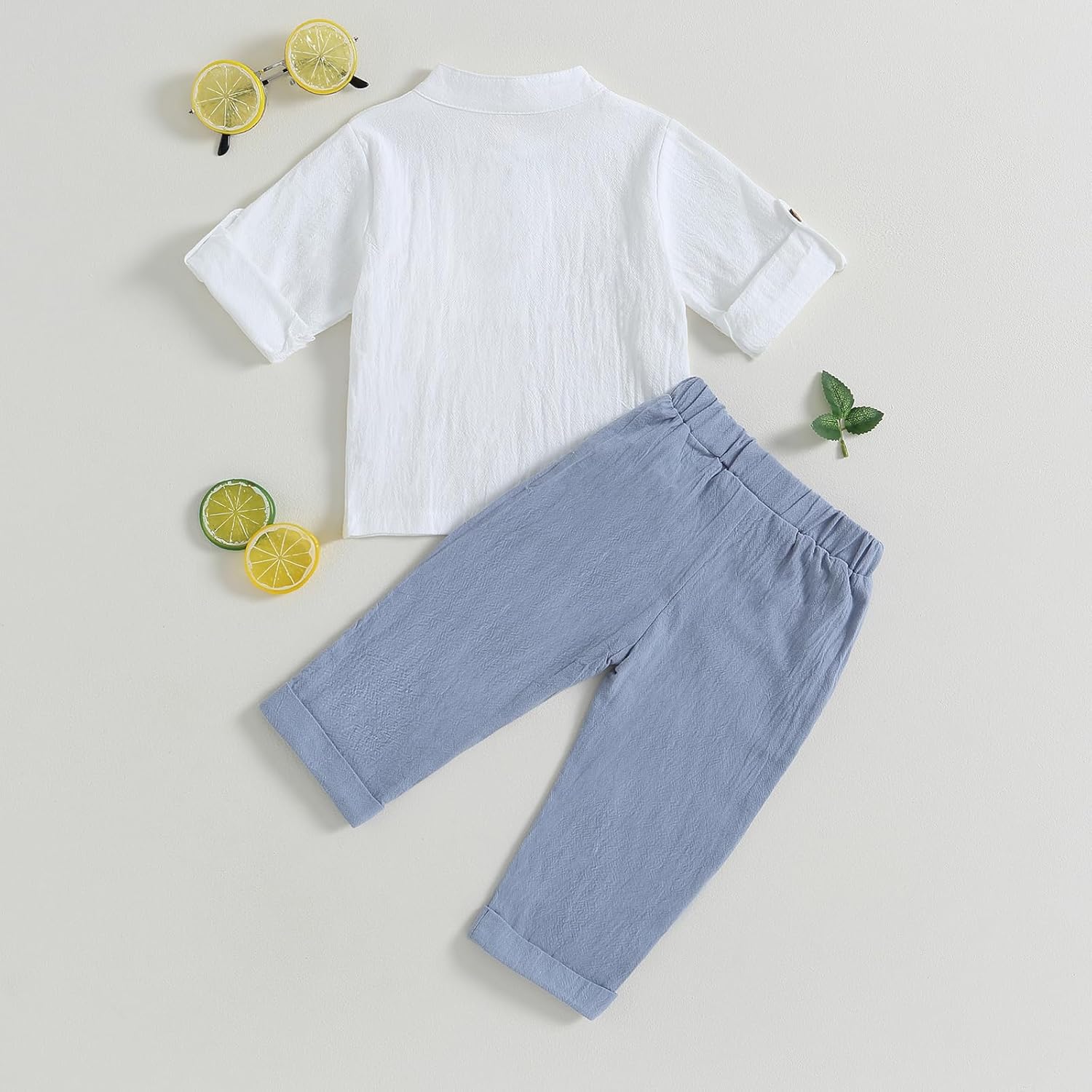 Littlegentleman toddler boys cotton linen henley shirt and pants set