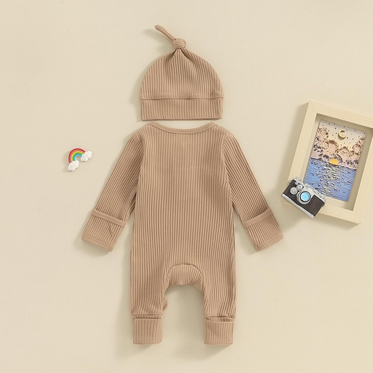 MABABY Infant Romper Set with Hat and Mittens