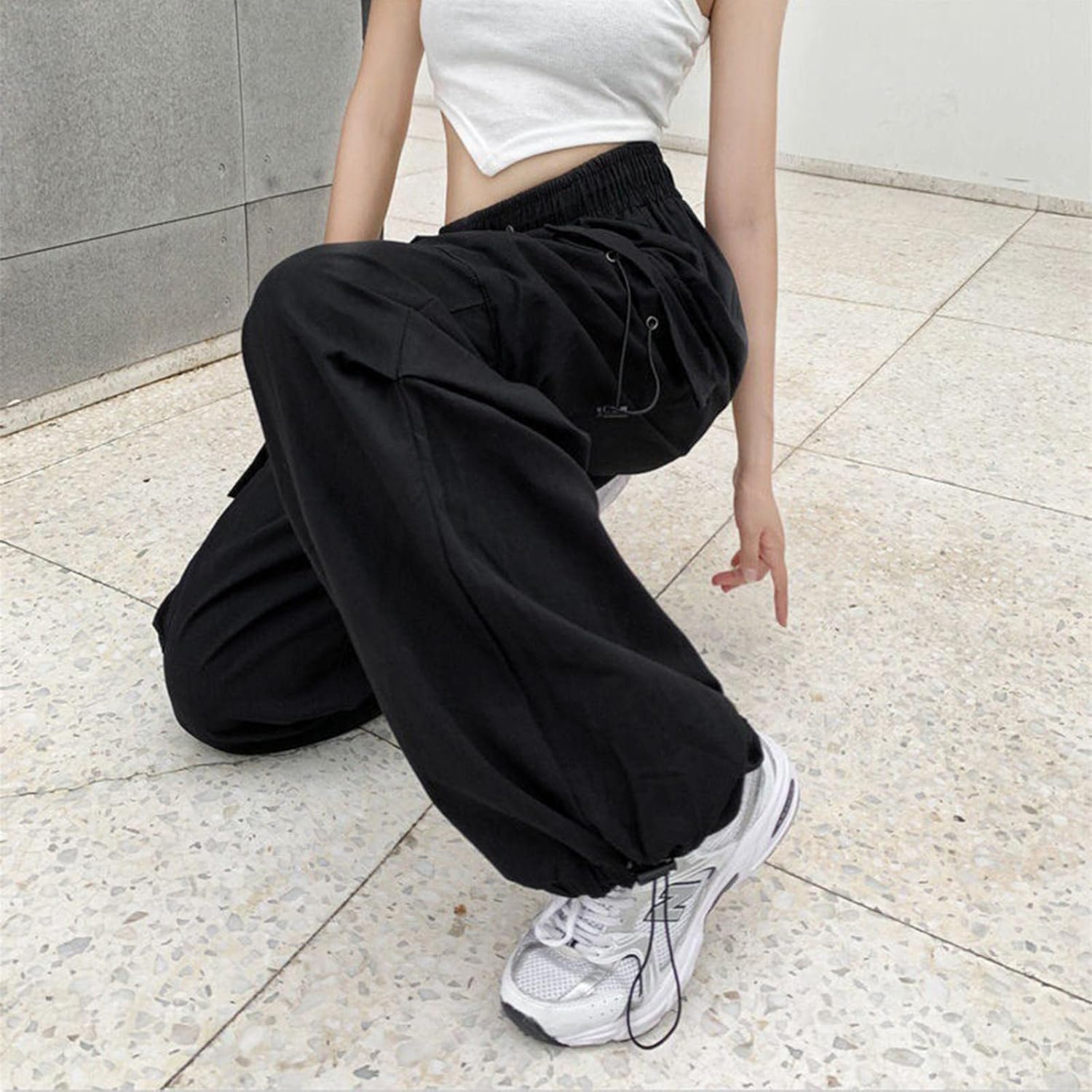 Adjustable Cargo Pants High Waist Wide Leg Flared Jeans for Women