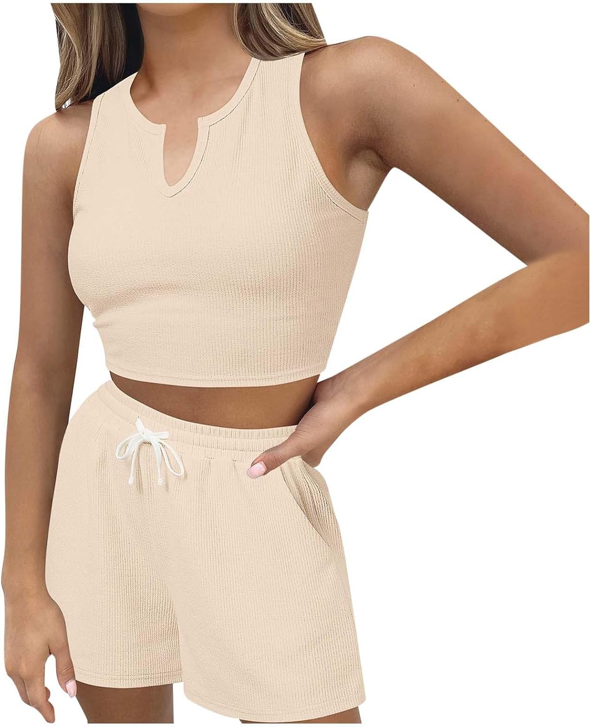 Model-Friendly FatheRinaic Womens Summer Slim Fit Vest Shorts Two-Piece Set