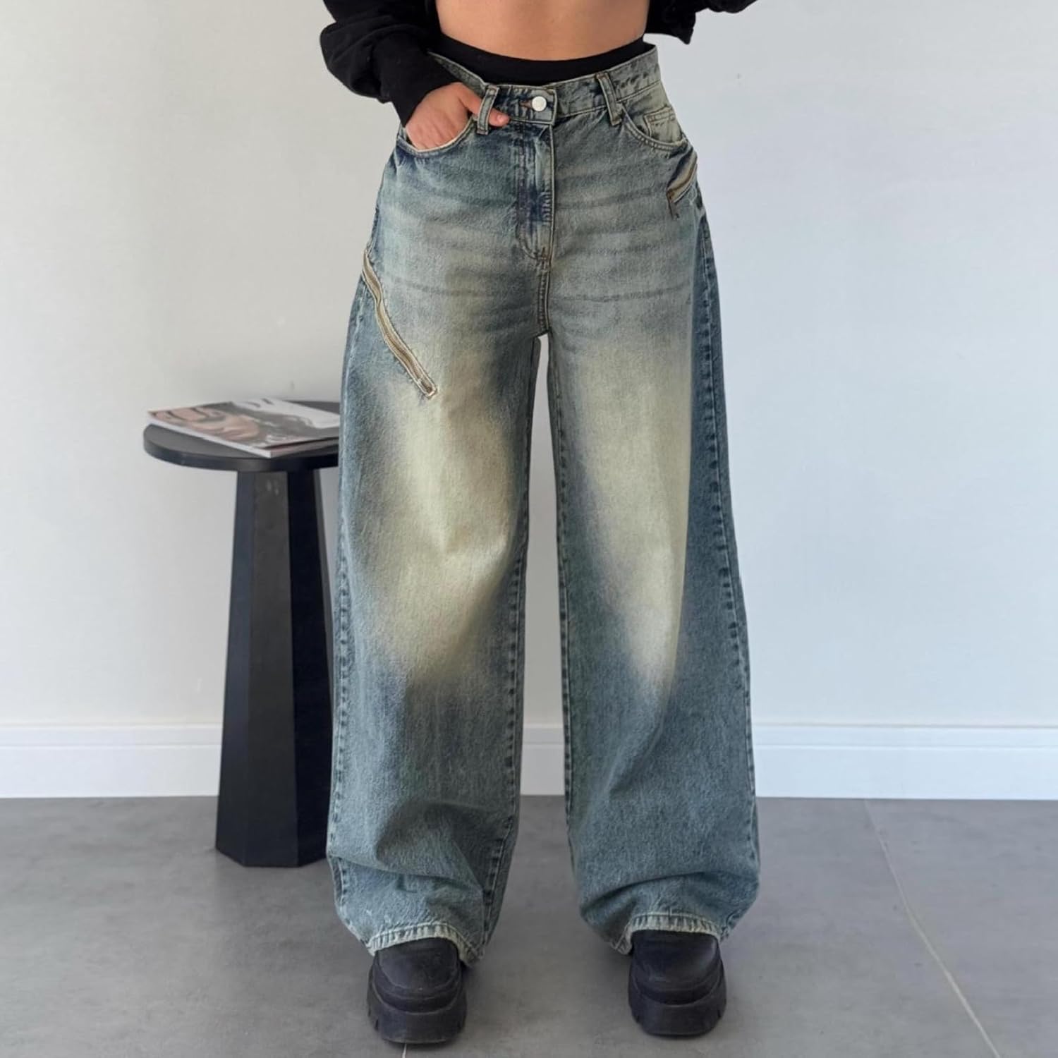 FZVYD Stylish High-Rise Wide-Legwide-Wide-Wide Jean for Women