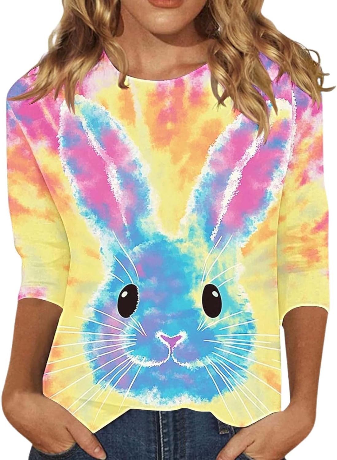 Easter Bunny Jesus Graphic Tie-Dye T-Shirt for Women