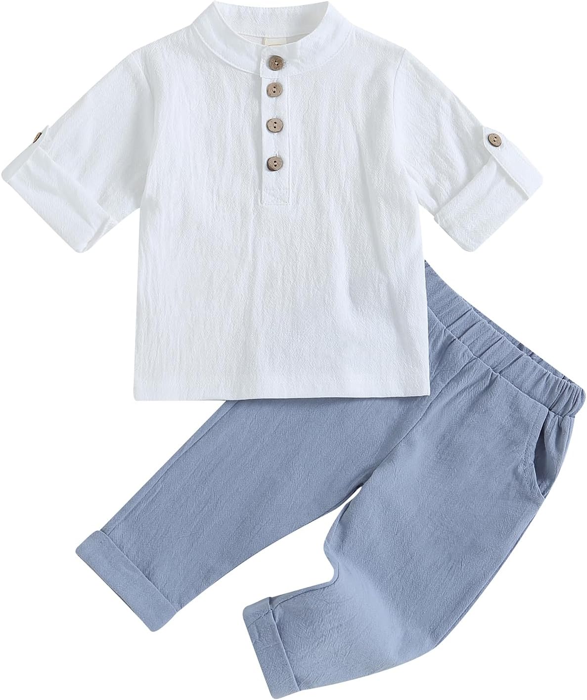 Littlegentleman toddler boys cotton linen henley shirt and pants set