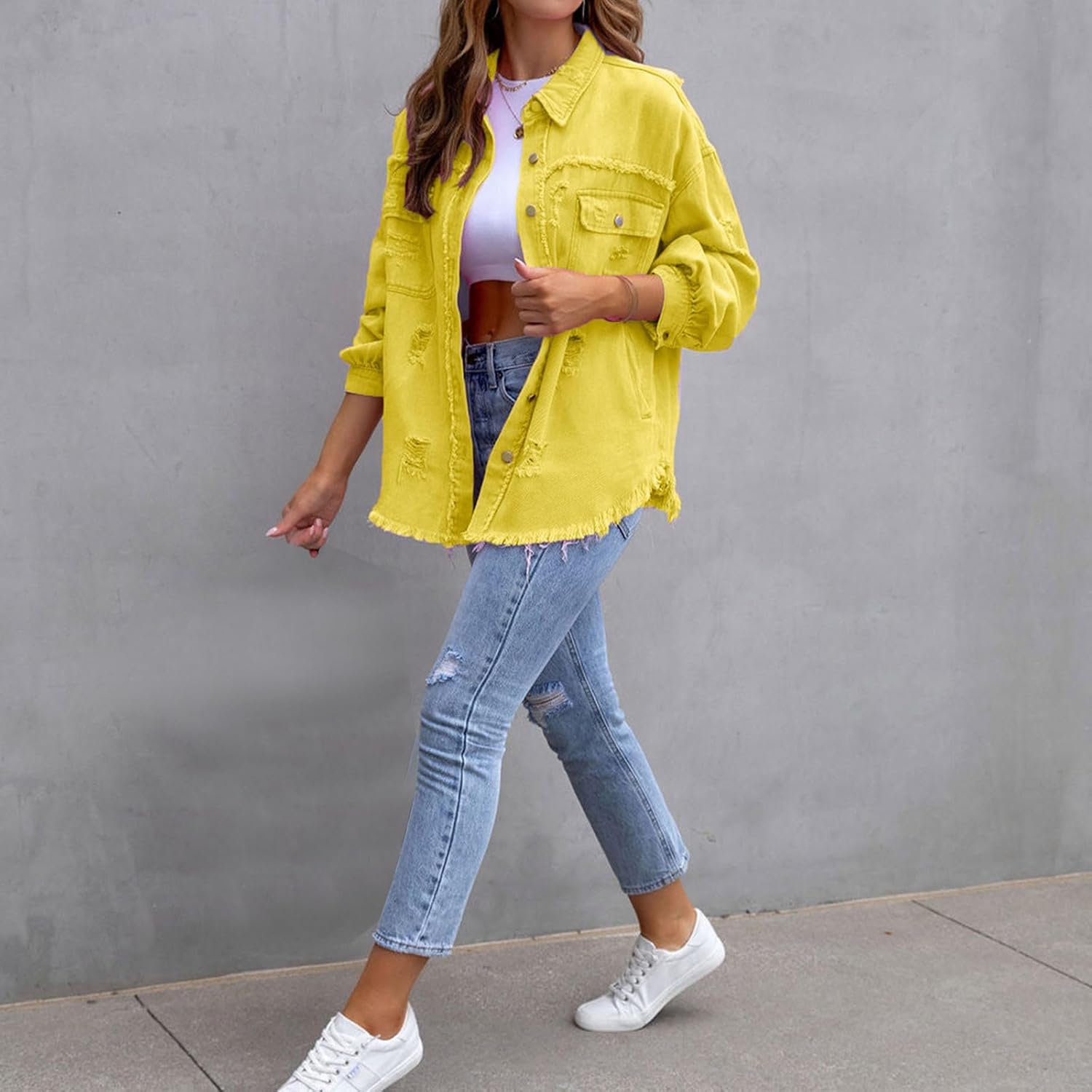 JOAU Womens Winter Ripped Denim Jacket