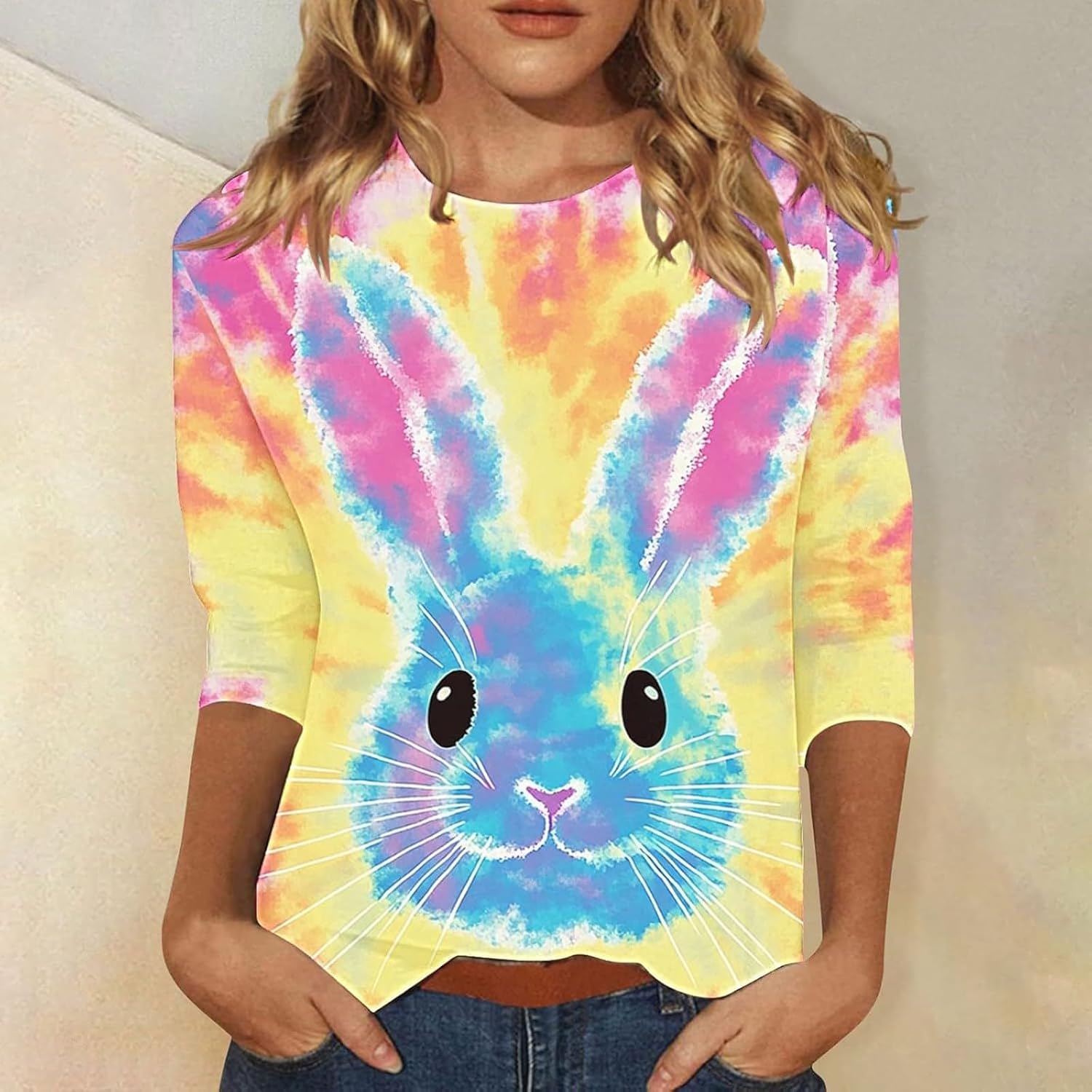 Easter Bunny Jesus Graphic Tie-Dye T-Shirt for Women